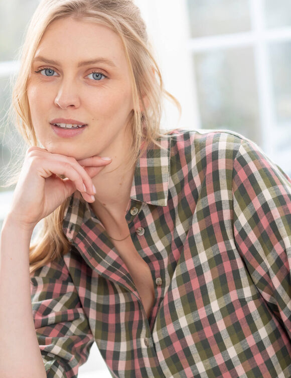 Chemise longue petits carreaux tissé-teints, flanelle (vert / rose) Chemise longue petits carreaux tissé-teints, flanelle (vert / rose)
